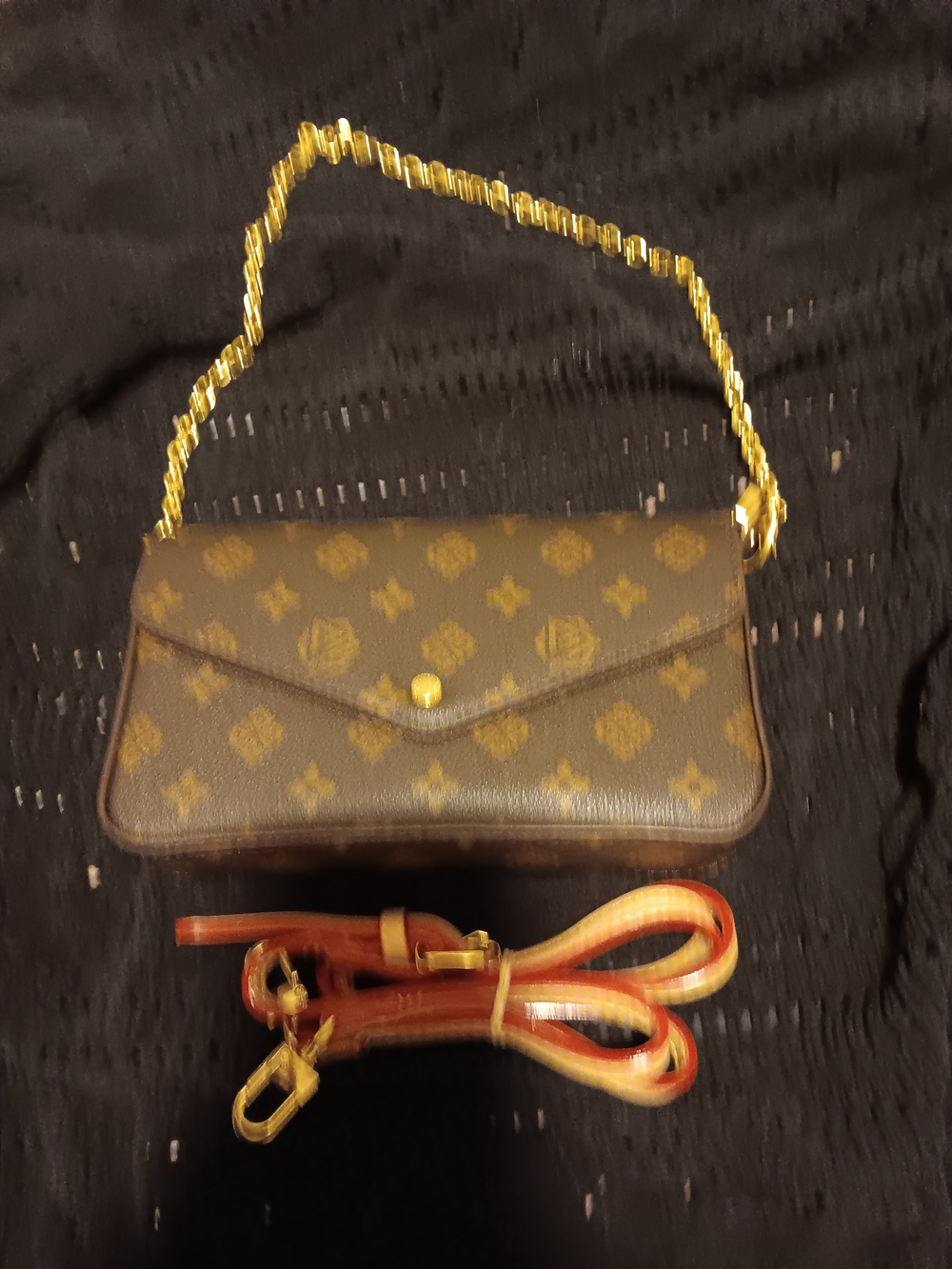 Classic Brown Monogram Envelope Clutch with Gold Chain